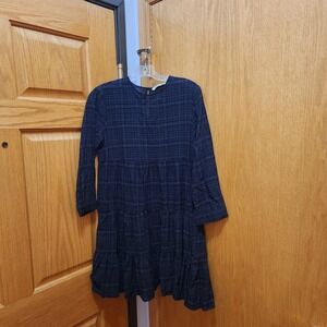 Zara Women Plaid Tiered Long Sleeve Casual Dress Navy Blue Size XS